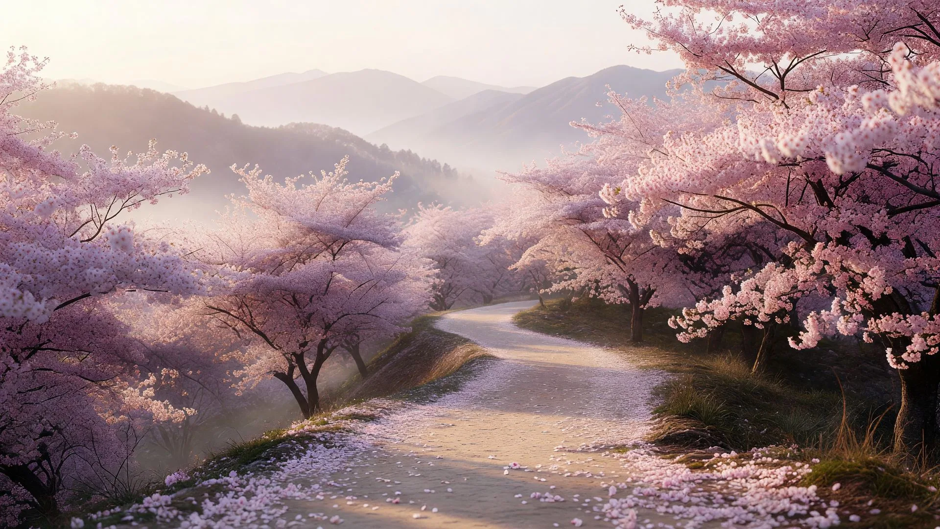 桜咲く春の山道