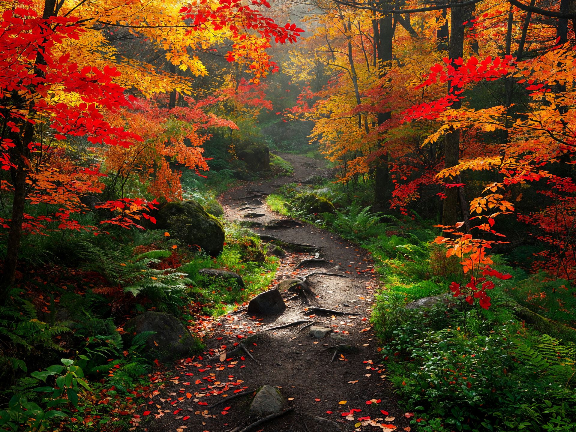 紅葉に彩られた曲がりくねる山道
